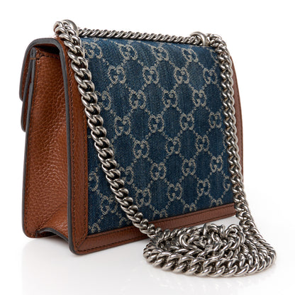 Gucci New Denim GG Monogram Dollar Calfskin Enamel Mini Dionysus Shoulder Bag Blue Tea Cuir Epilog Electric Blue 3 of 11