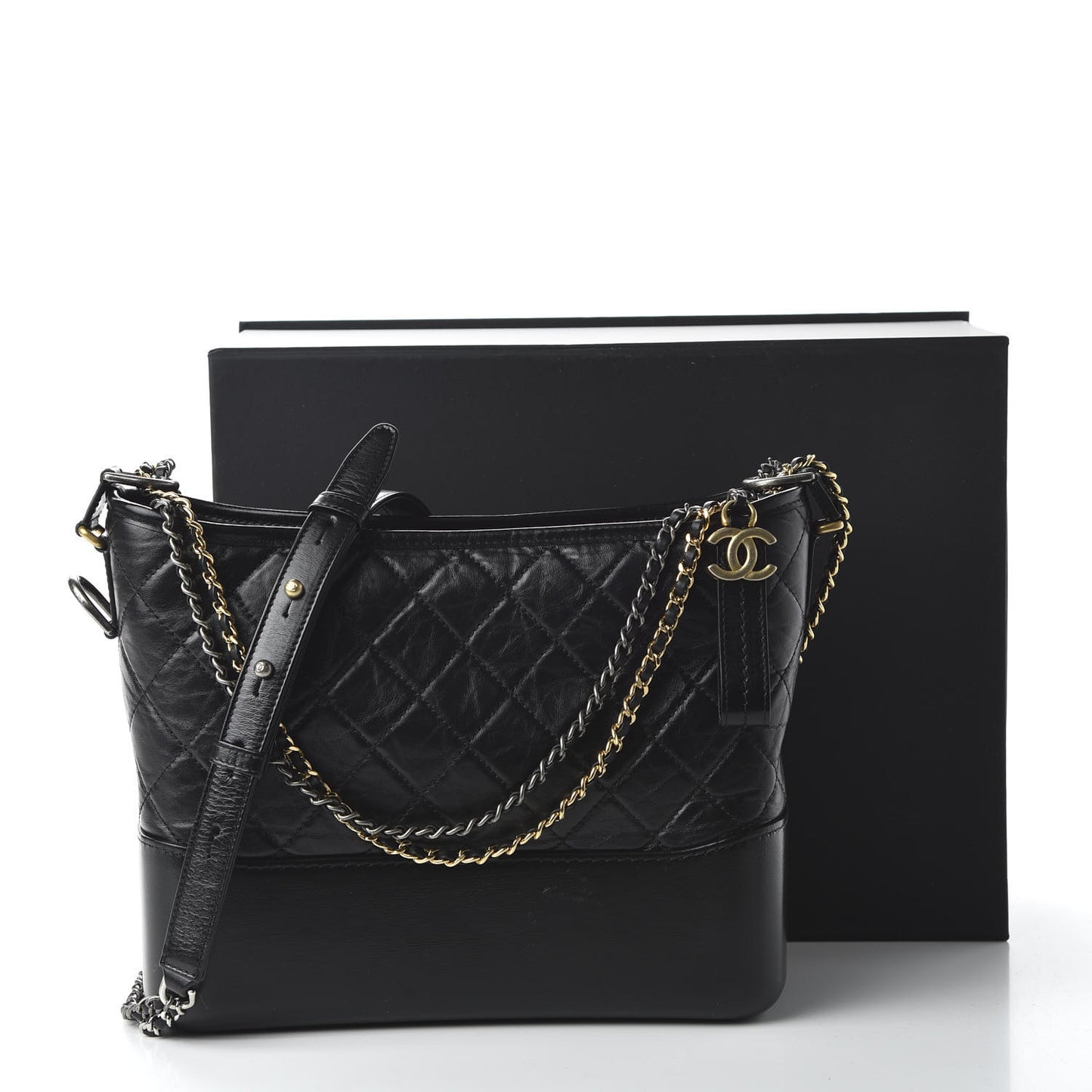Aged Calfskin Quilted Medium Gabrielle Hobo Black