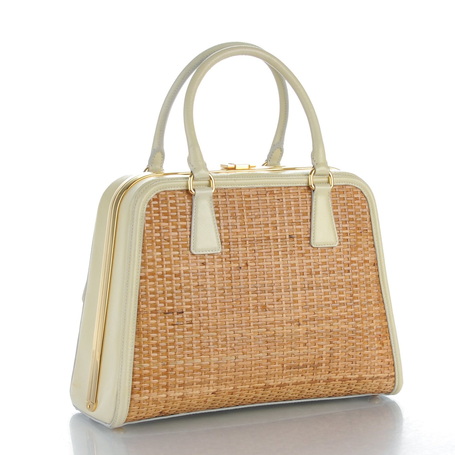 Wicker Saffiano Pyramid Bag Naturale Talco