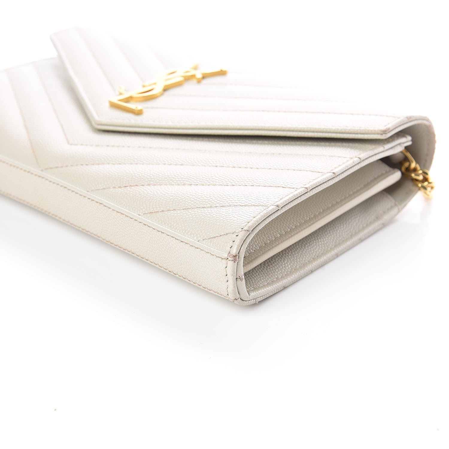 Saint Laurent Grain De Poudre Matelasse Chevron Monogram Chain Wallet Porcellana 6 of 8