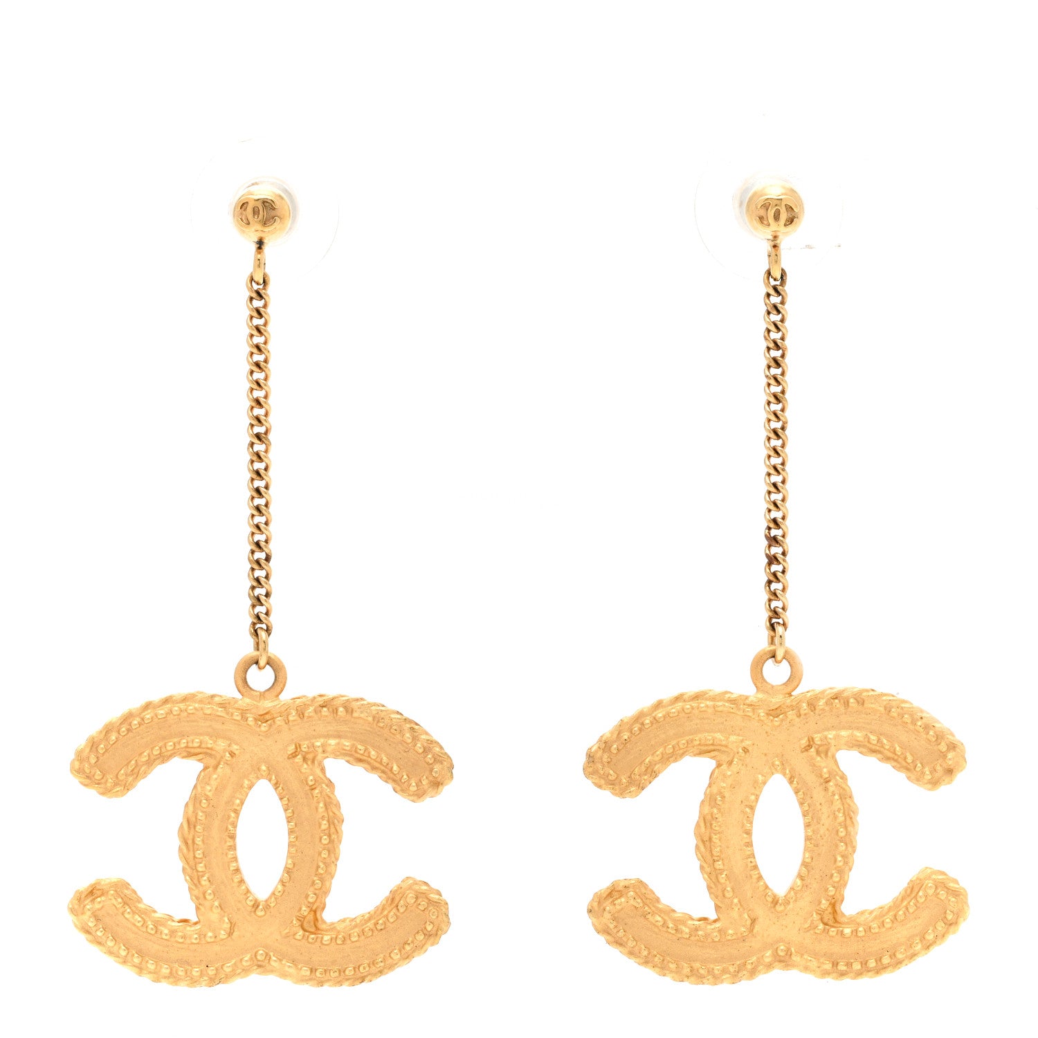 Chanel CC Drop Earrings Matte Gold 1 of 5