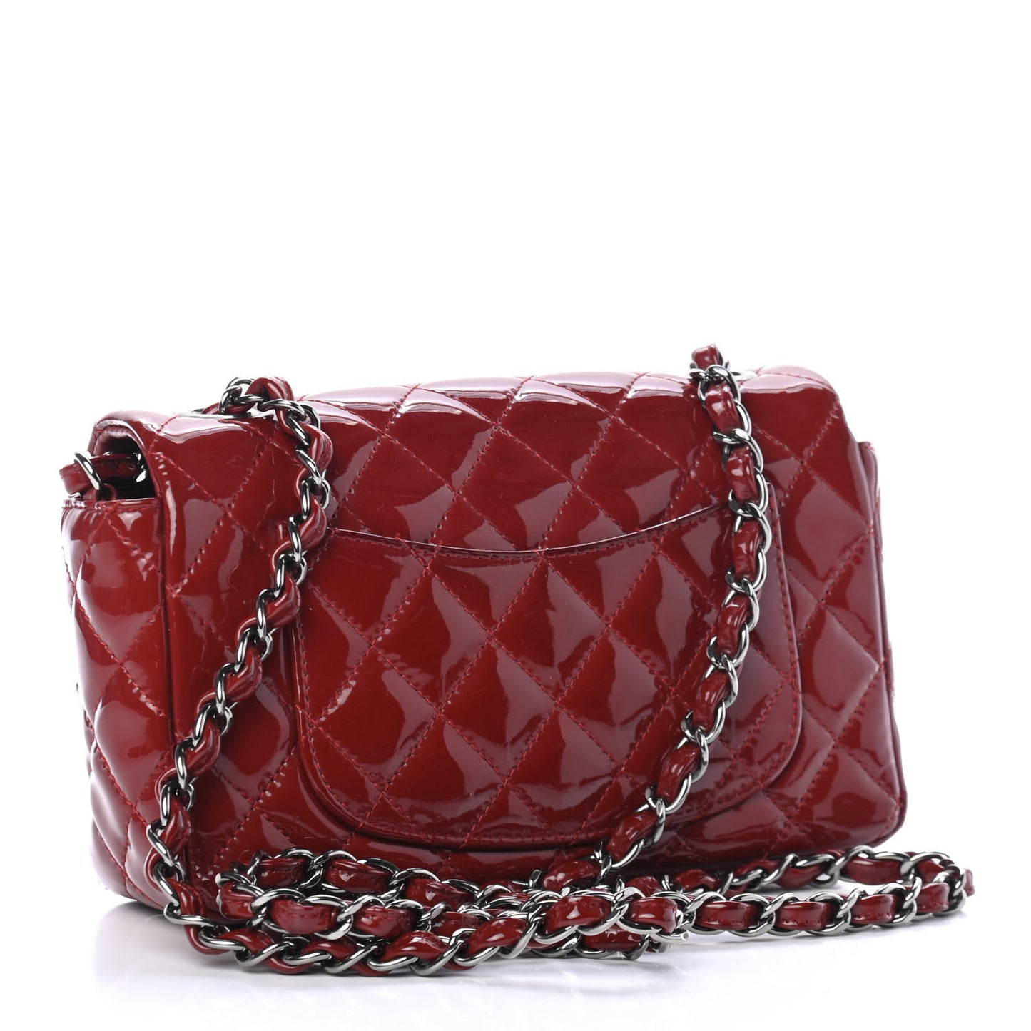 Patent Calfskin Quilted Mini Rectangular Flap Red