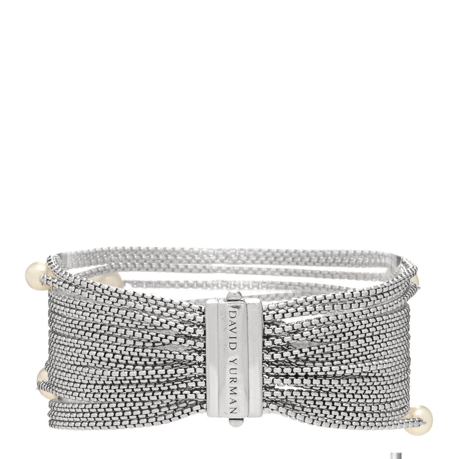 David Yurman Sterling Silver Pearl Sixteen-Row Chain Bracelet 2 of 3