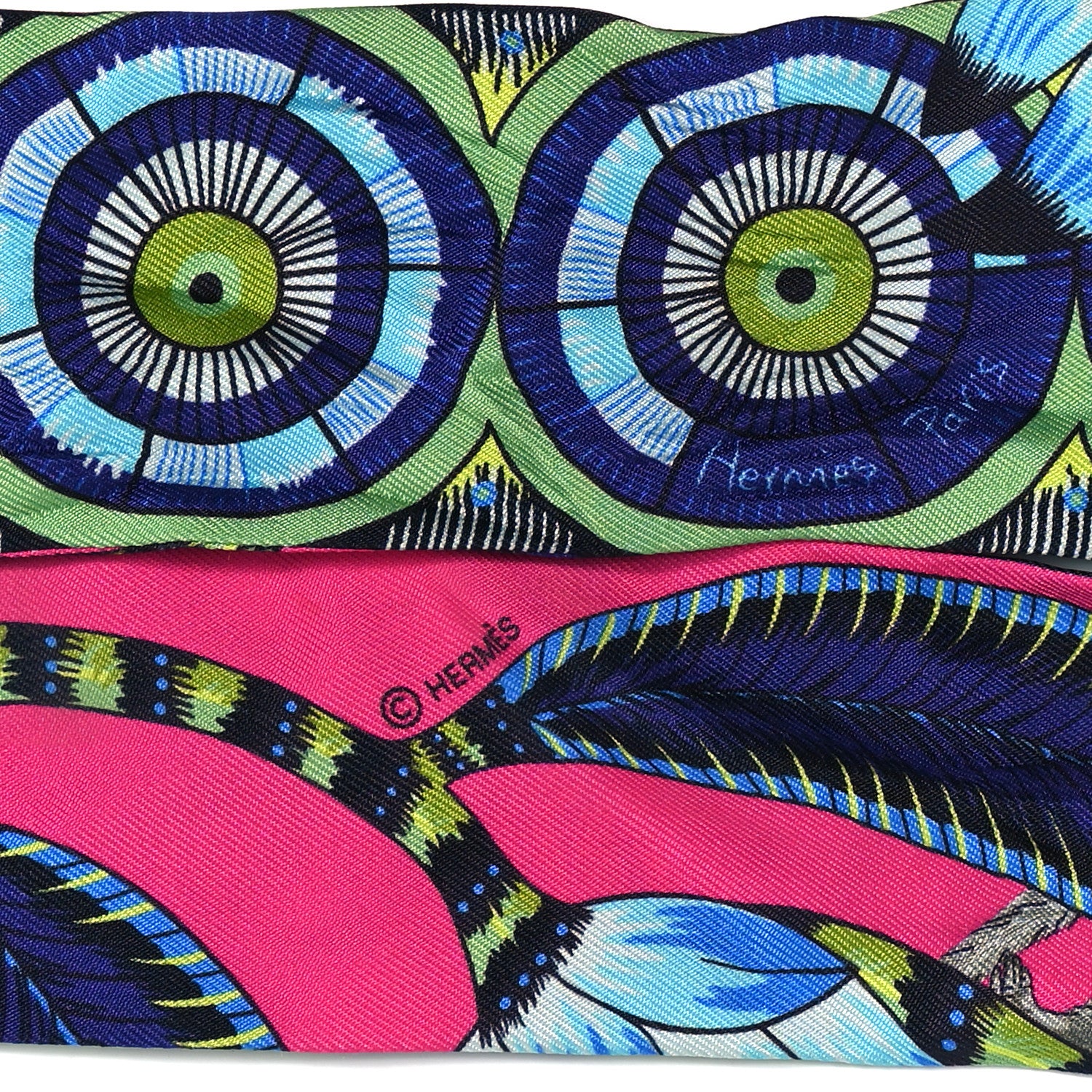 Hermes Silk The Savana Dance Twilly Rose Indien Indigo Vert 4 of 4