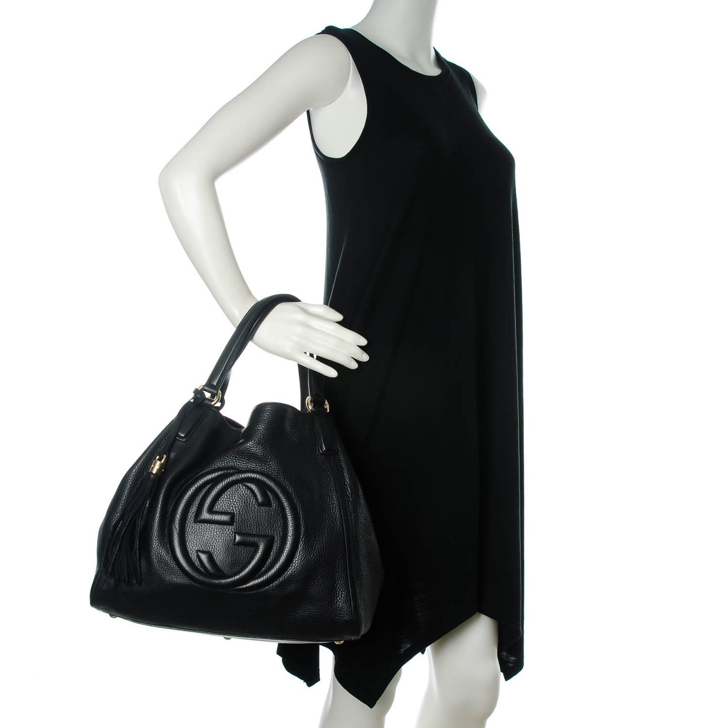 Pebbled Calfskin Medium Soho Shoulder Bag Black