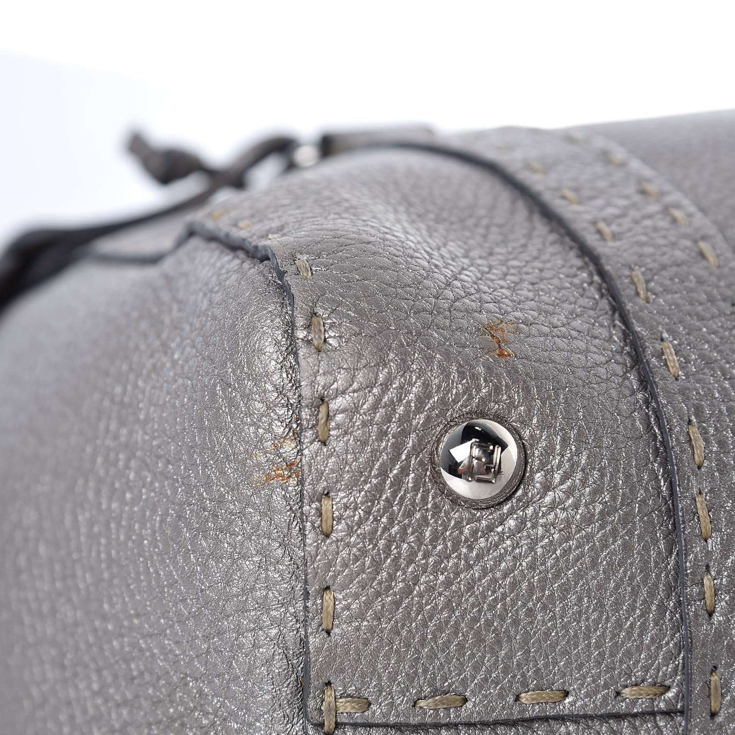 Fendi Cuoio Romano Selleria Medium Linda Satchel Peltro 10 of 13