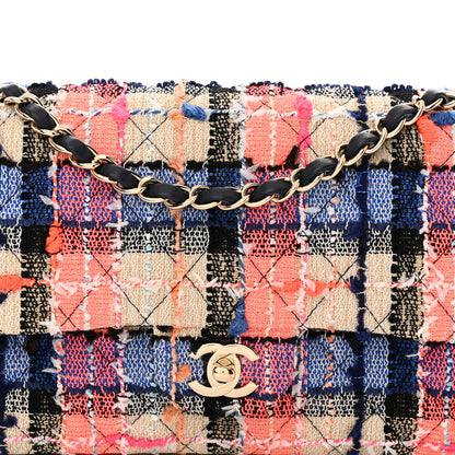 Chanel Tweed Quilted Medium Double Flap Blue Orange Yellow 8 of 14