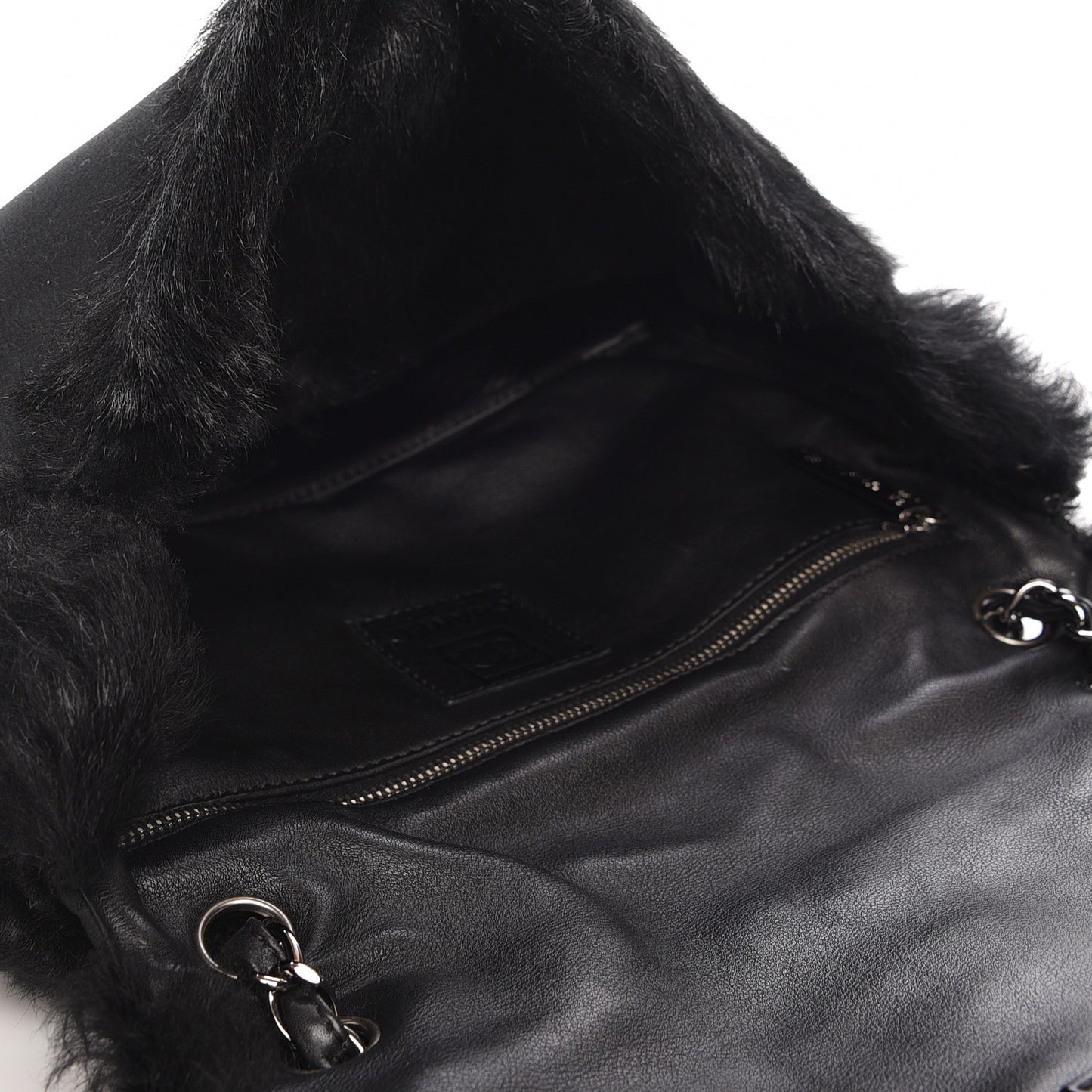Suede Shearling Quilted Flap Black