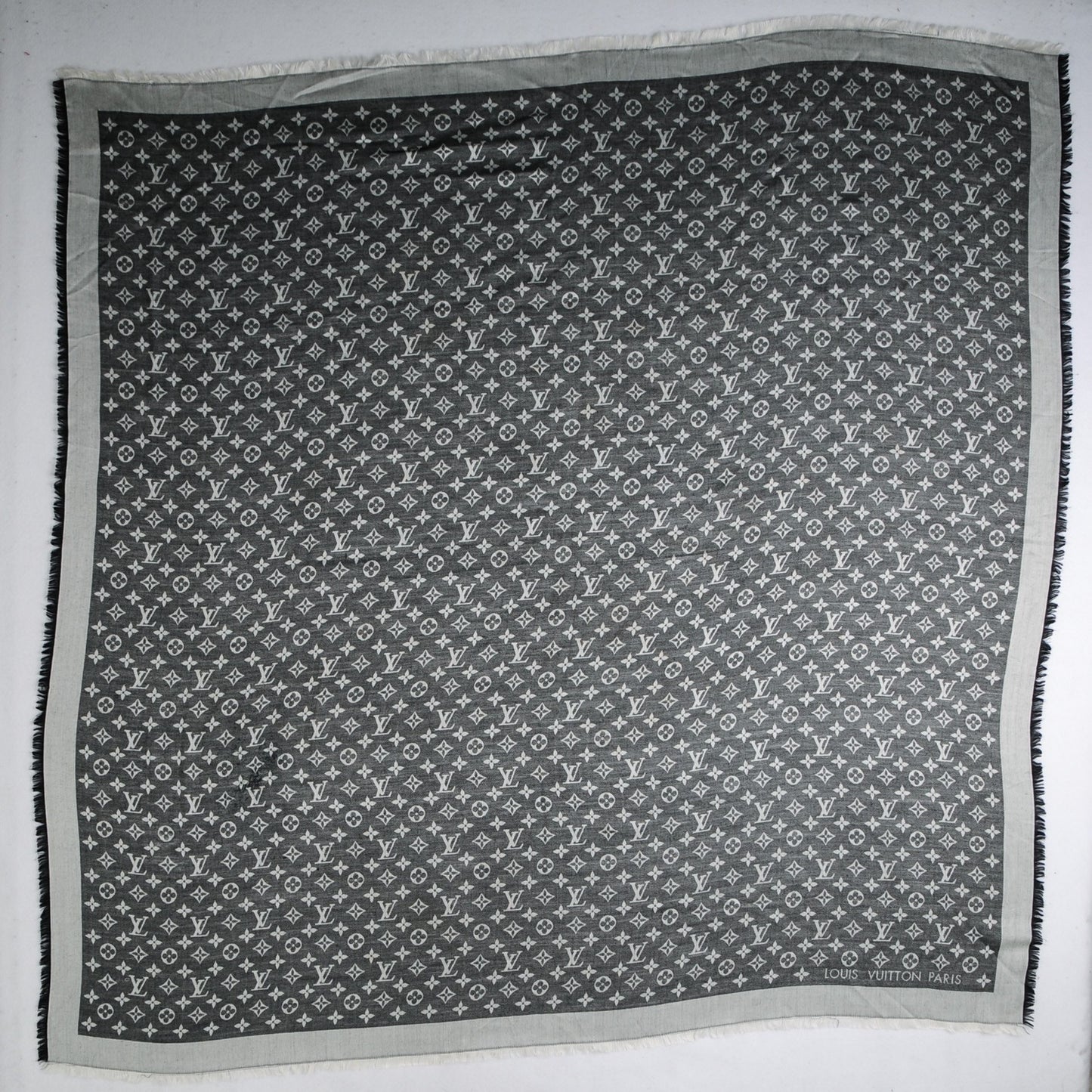 Wool Silk Monogram Denim Shawl Black