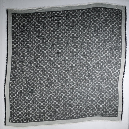 Louis Vuitton Wool Silk Monogram Denim Shawl Black 3 of 5