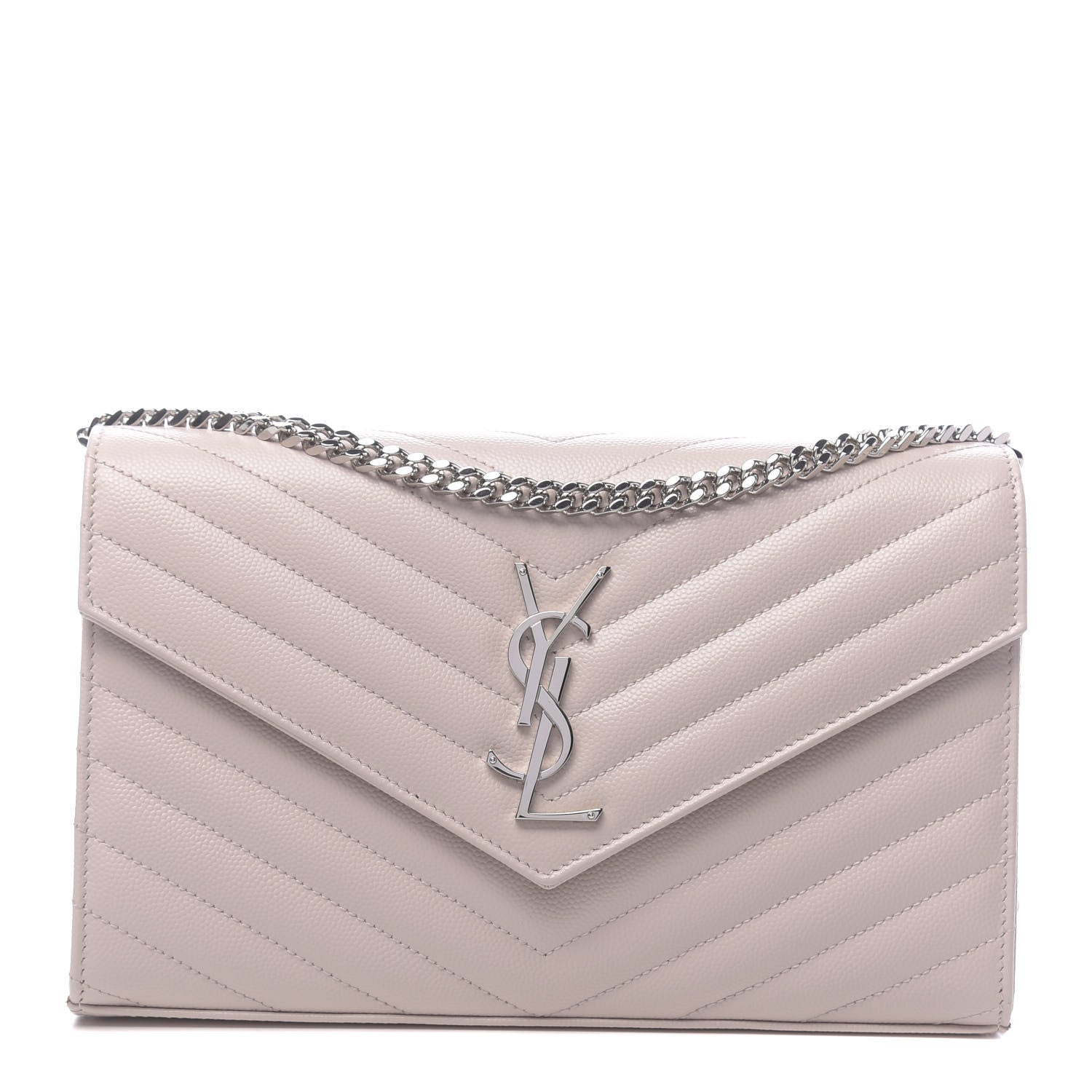 Saint Laurent Grain De Poudre Matelasse Chevron Monogram Chain Wallet Nude Powder 1 of 10