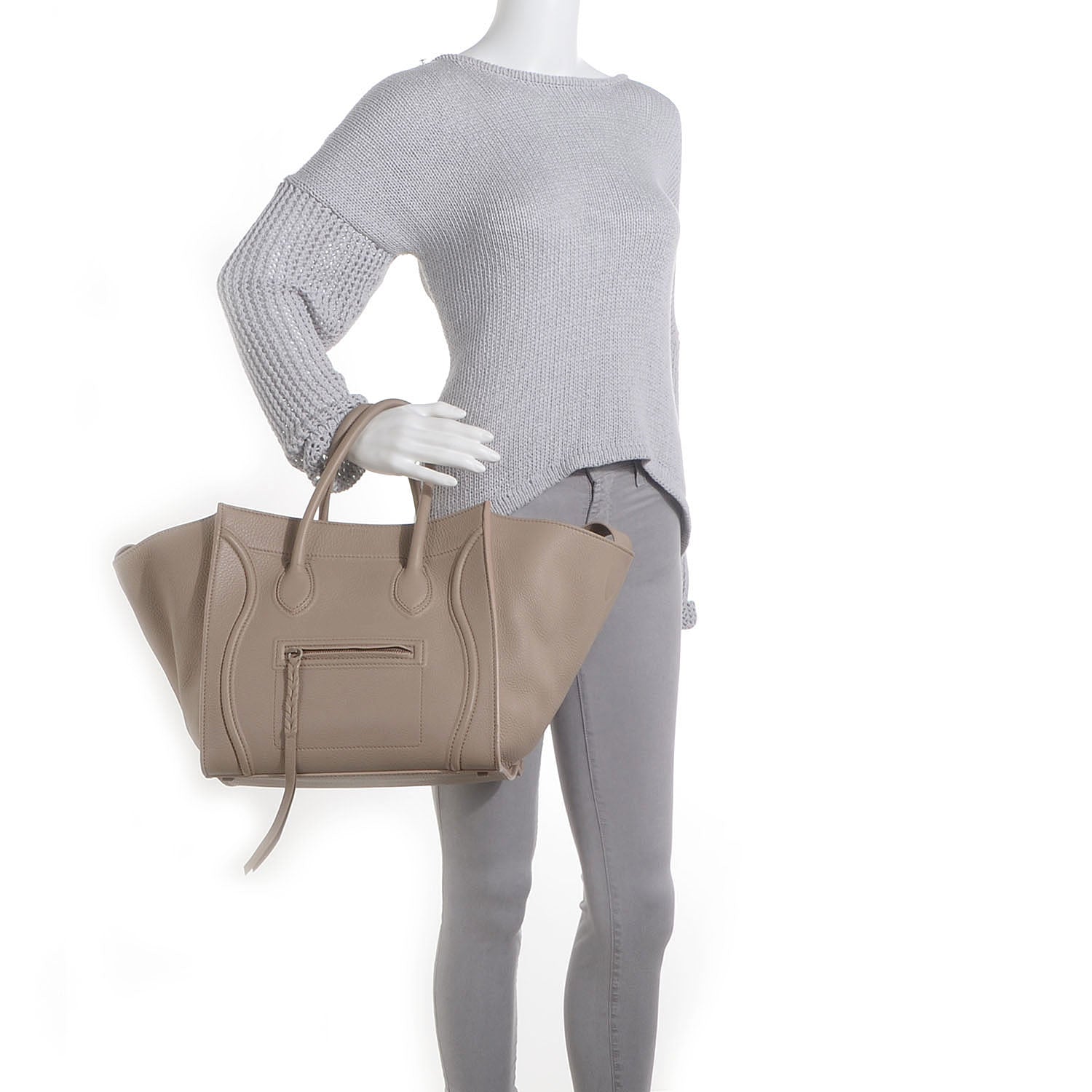 Celine Supple Calfskin Medium Phantom Luggage Taupe 2 of 8