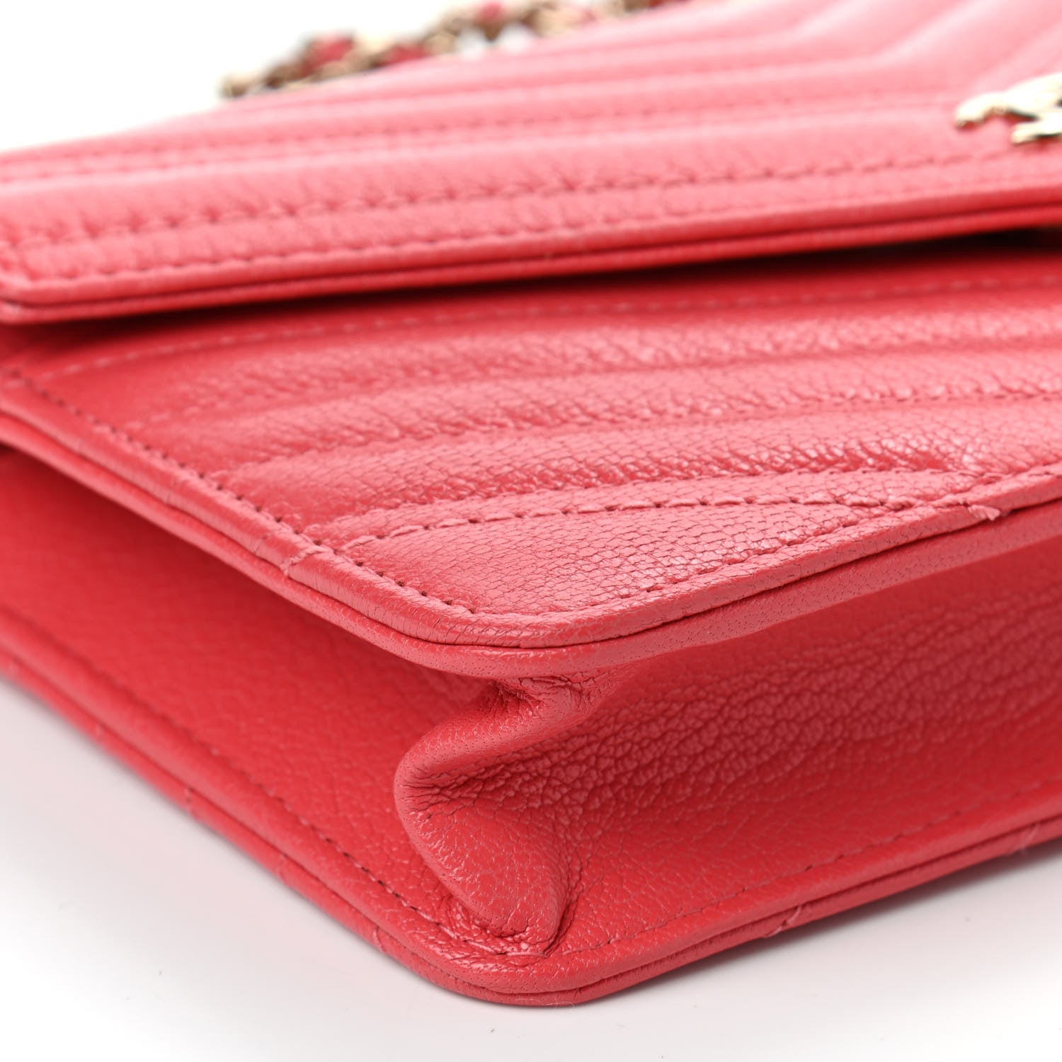 Chanel Shiny Goatskin Chevron Quilted Statement Wallet On Chain WOC Red 10 of 12