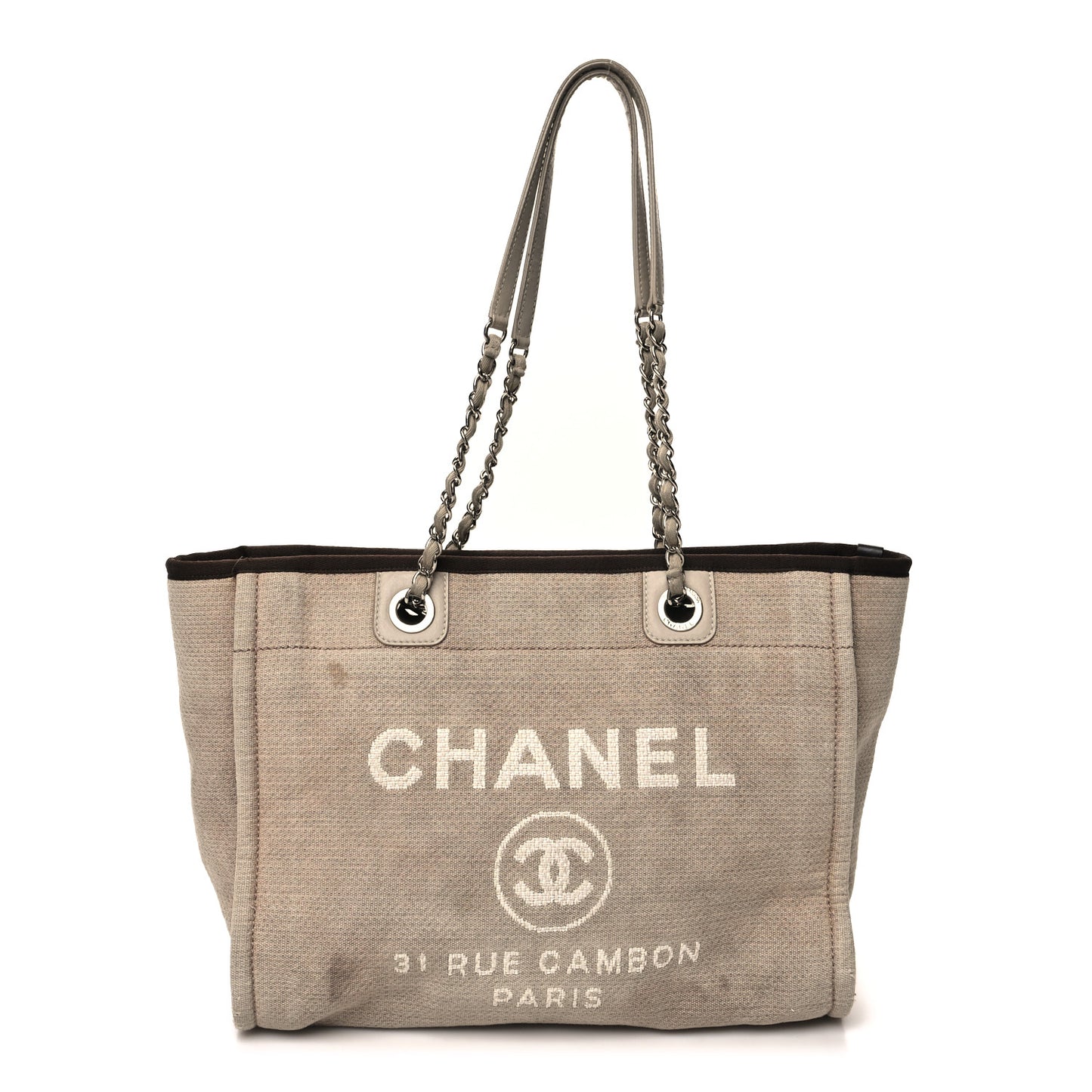 Mixed Fibers Calfskin Small Deauville Tote Beige Brown