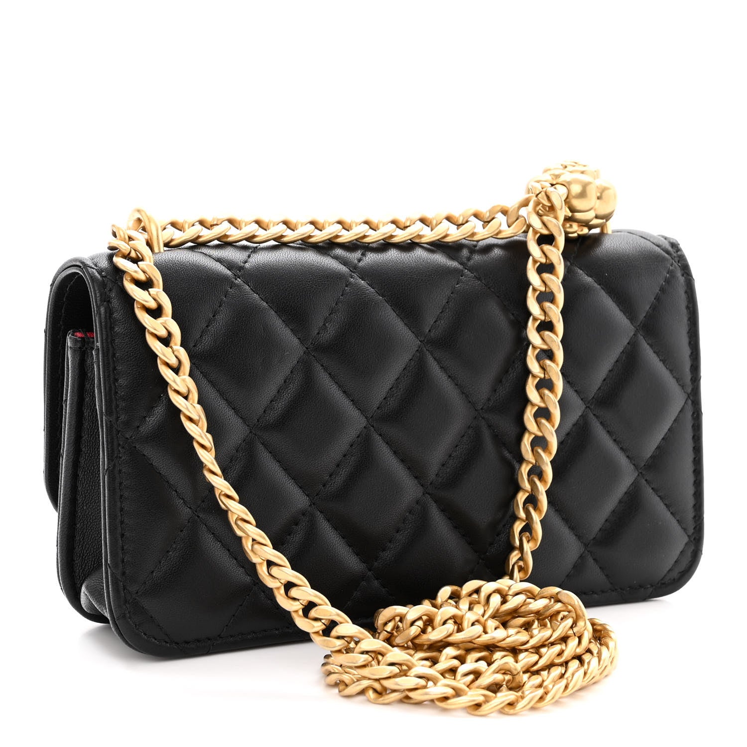 Chanel Lambskin Quilted Sweet Camellia Flap Phone Holder With Chain Black 3 of 11