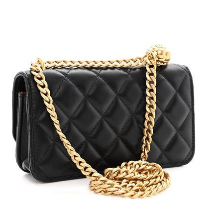 Chanel Lambskin Quilted Sweet Camellia Flap Phone Holder With Chain Black 3 of 11