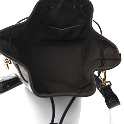 Fendi Glazed Fabric Vitello Grace F is Fendi FF 1974 Stamp Patch Grande Mon Tresor Bucket Bag Mogano Panna Black 5 of 7