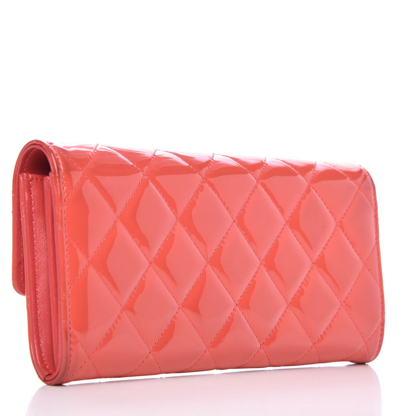 Patent Calfskin Quilted Large Flap Wallet Dark Pink