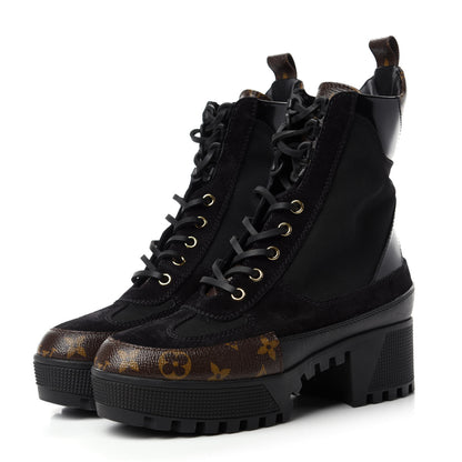 Louis Vuitton Suede Calfskin Monogram Laureate Platform Desert Boots 37 Black 3 of 10