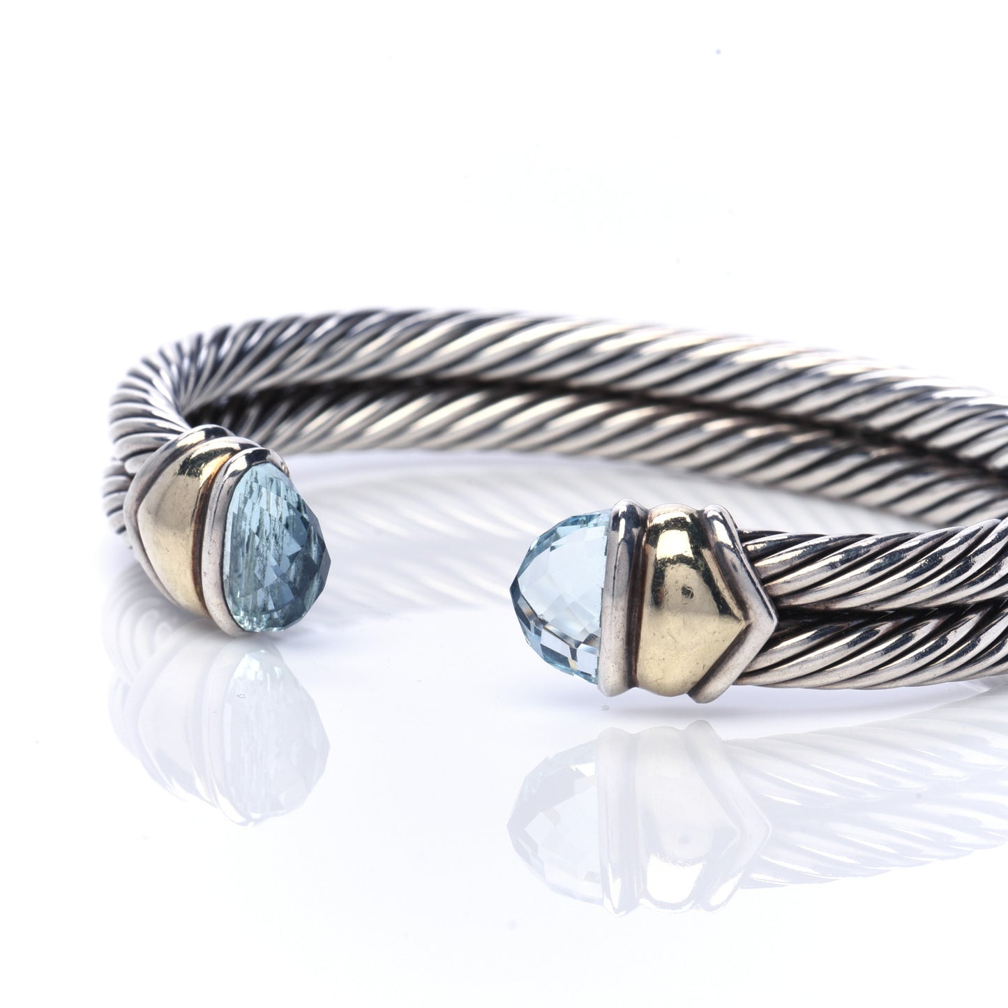 Sterling Silver 14K Yellow Gold Blue Topaz Double Cable Bracelet