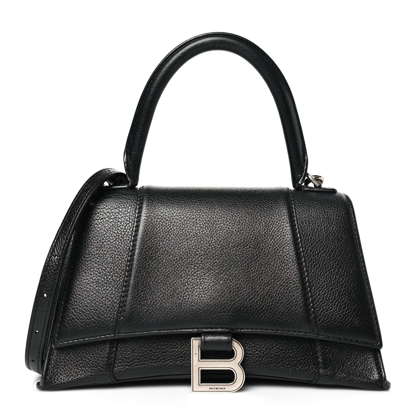 Grained Calfskin Small Hourglass Top Handle Bag Black