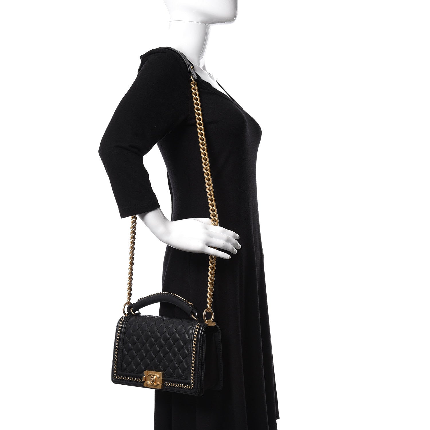 Chanel Calfskin Quilted Medium Boy Top Handle Flap Black 2 of 13