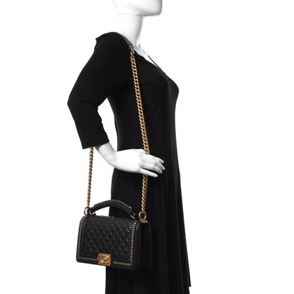 Chanel Calfskin Quilted Medium Boy Top Handle Flap Black 2 of 13