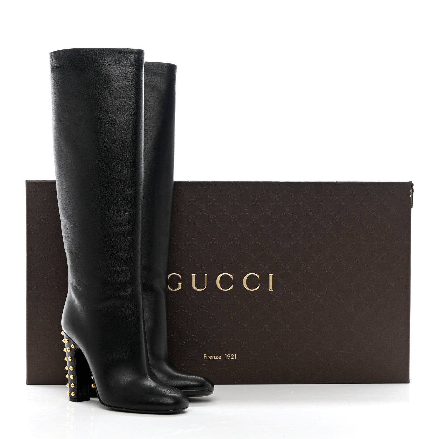 Gucci Calfskin Studded Jacquelyne Knee High Boots 37.5 Black 17 of 17