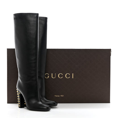 Gucci Calfskin Studded Jacquelyne Knee High Boots 37.5 Black 17 of 17