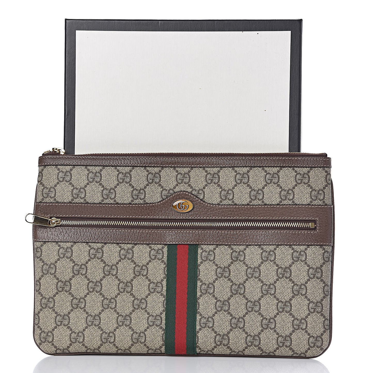 GG Supreme Monogram Large Ophidia Pouch Clutch Brown