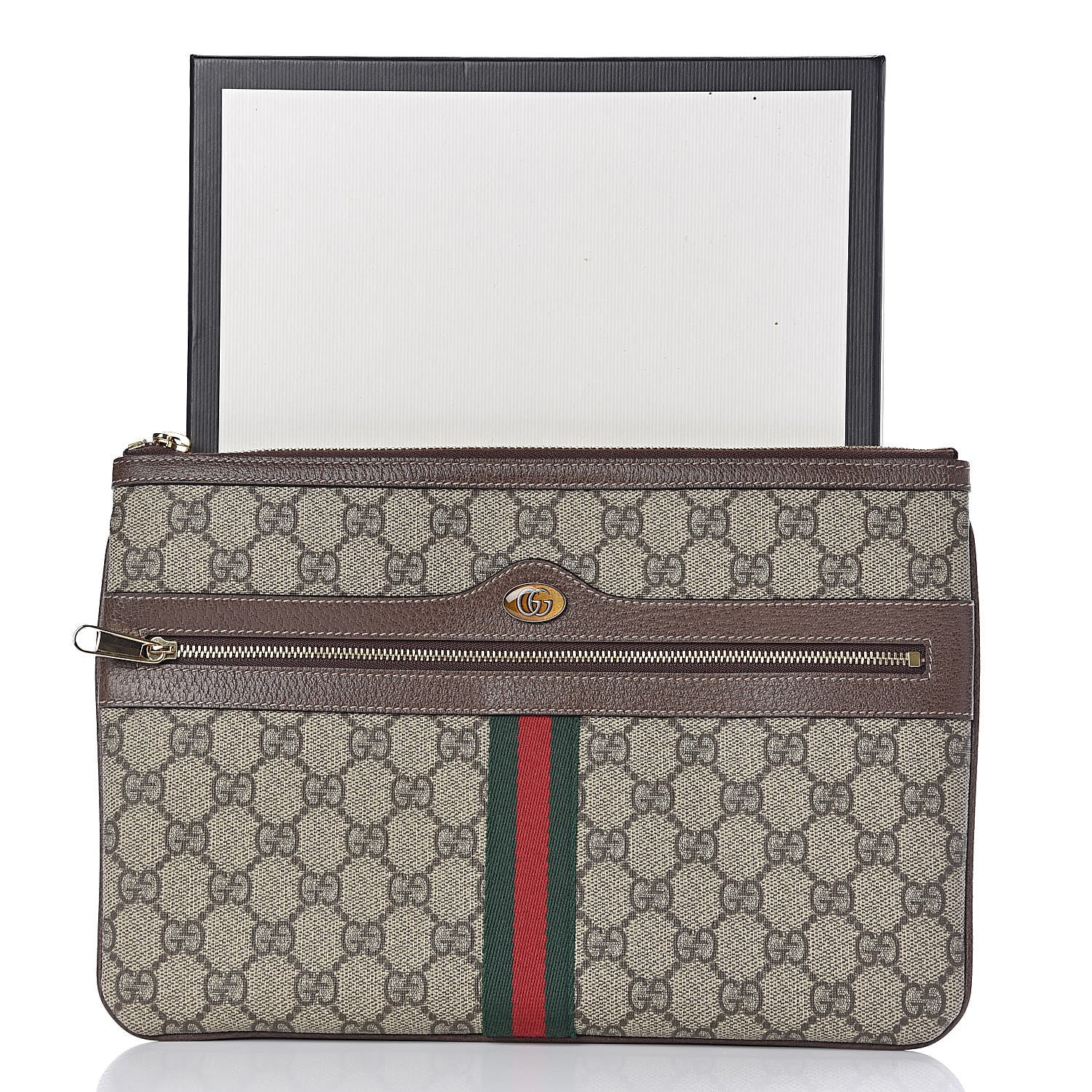 Gucci GG Supreme Monogram Large Ophidia Pouch Clutch Brown 9 of 9