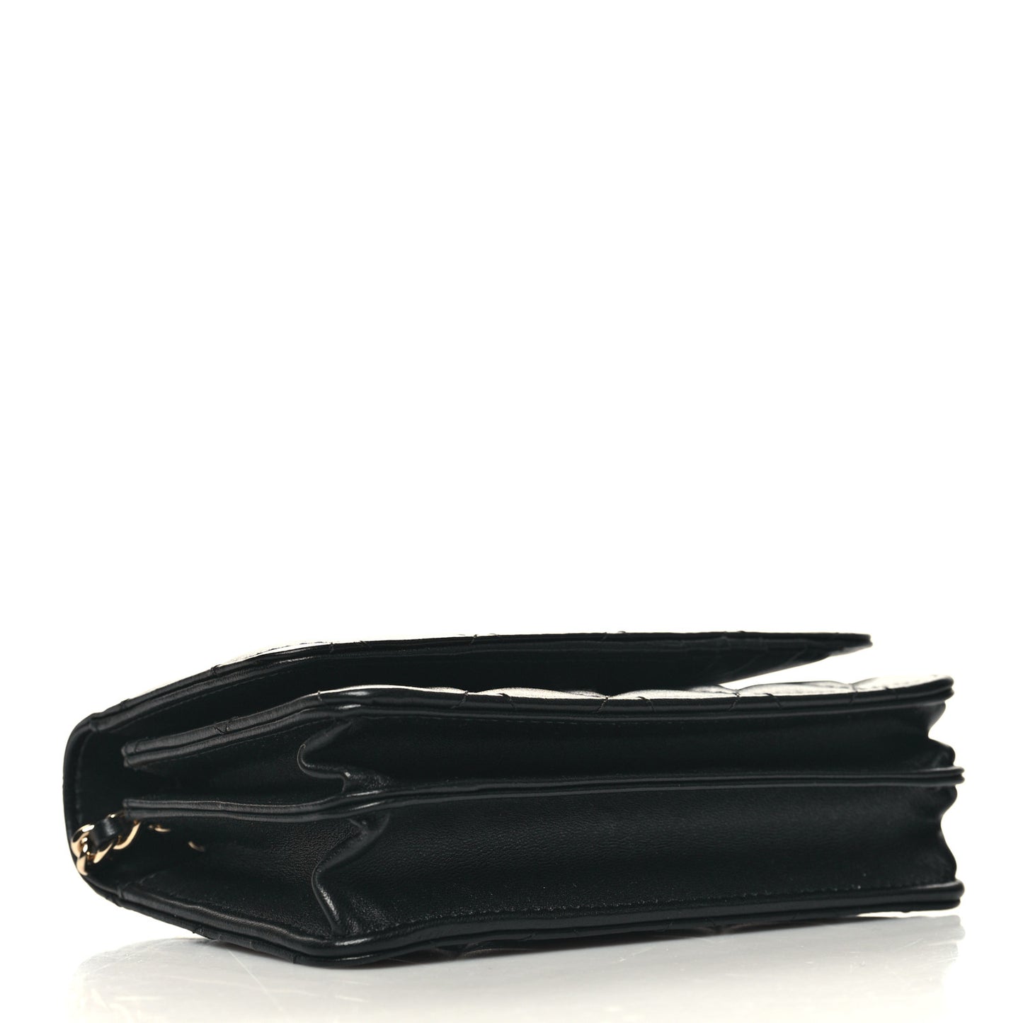 Lambskin Quilted Mini Camellia Bow Wallet On Chain WOC Black