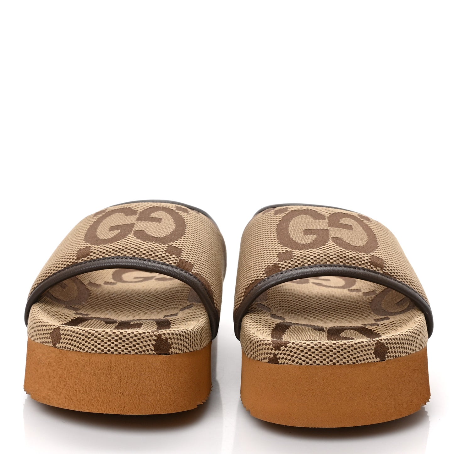 Monogram Jumbo GG Nappa Samoa Platform 40mm Slide Sandals 35 Camel Ebony New Acero