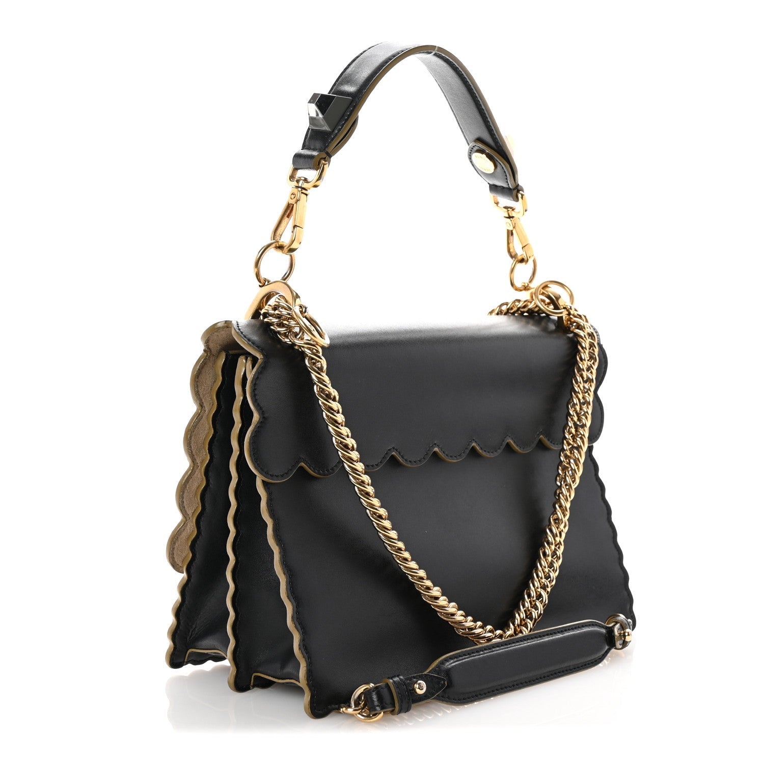 Fendi Vitello Liberty Scalloped Studded Kan I Shoulder Bag Black 3 of 10