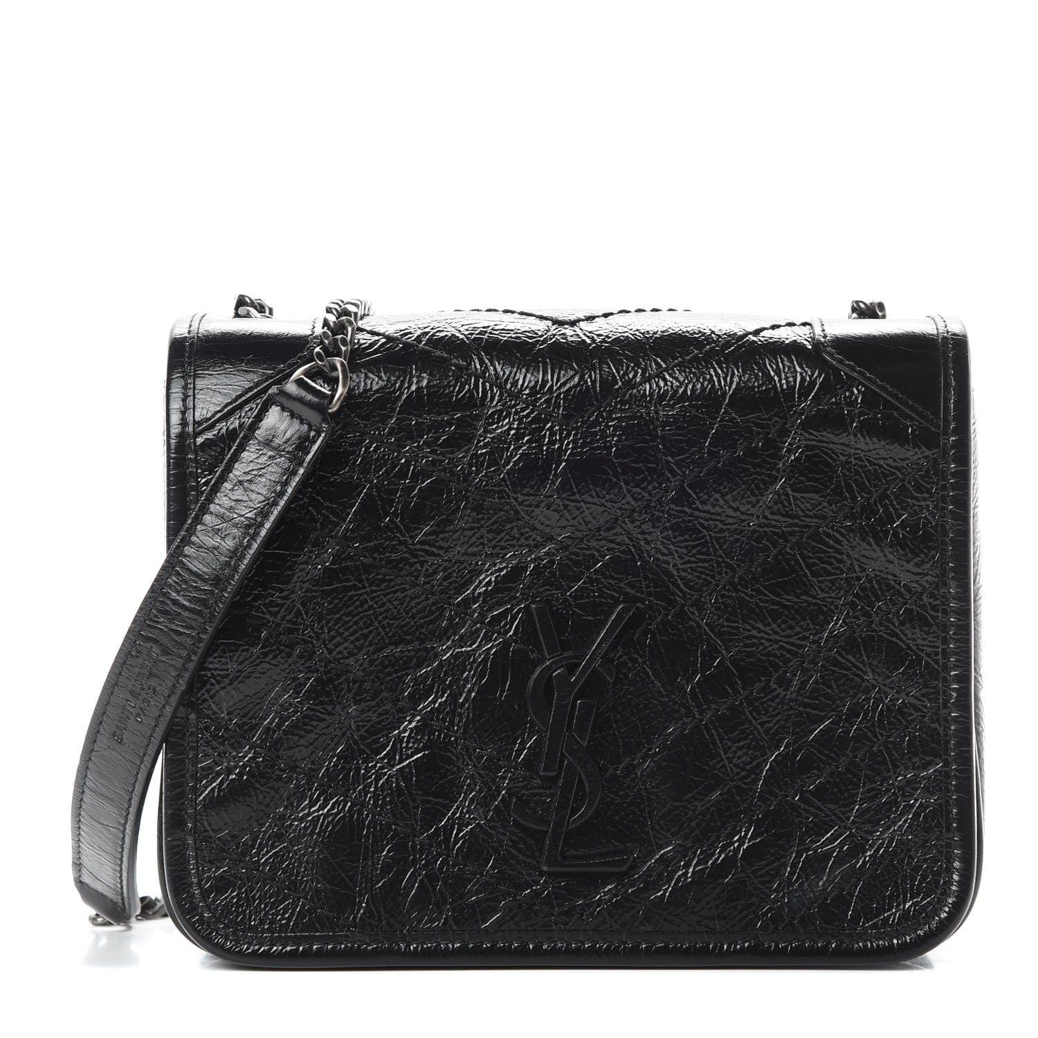 Saint Laurent Crinkled Calfskin Matelasse Monogram Niki Chain Wallet Black 1 of 10