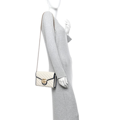 Gucci Vintage Effect Calfskin Matelasse Diagonal Torchon GG Marmont Chain Wallet Mystic White Blue Agata 2 of 10