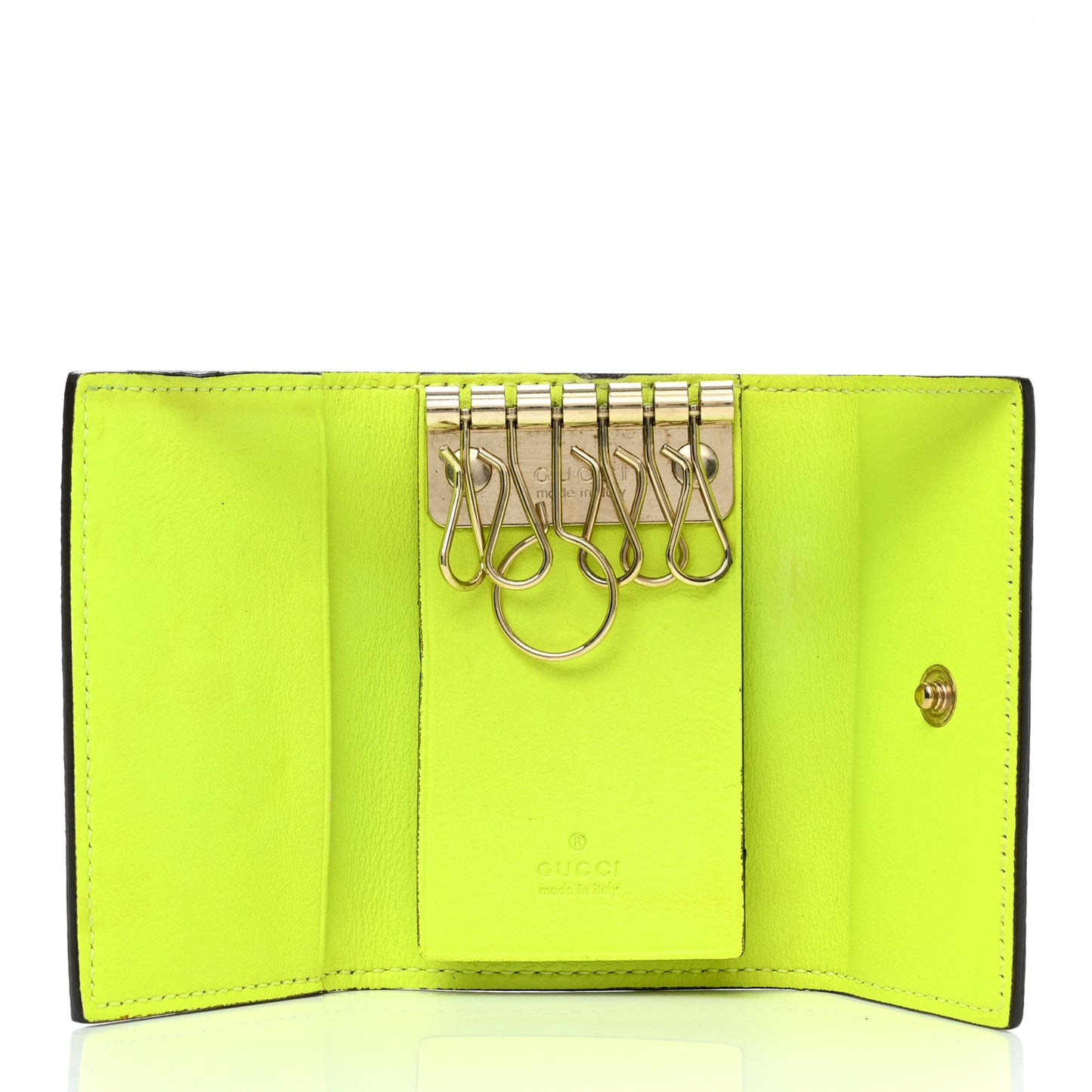 GG Supreme Monogram Heart 6 Key Holder Case Yellow Fluo