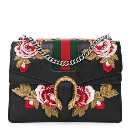 Gucci Calfskin Web Floral Embroidered Medium Dionysus Shoulder Bag Black 1 of 12