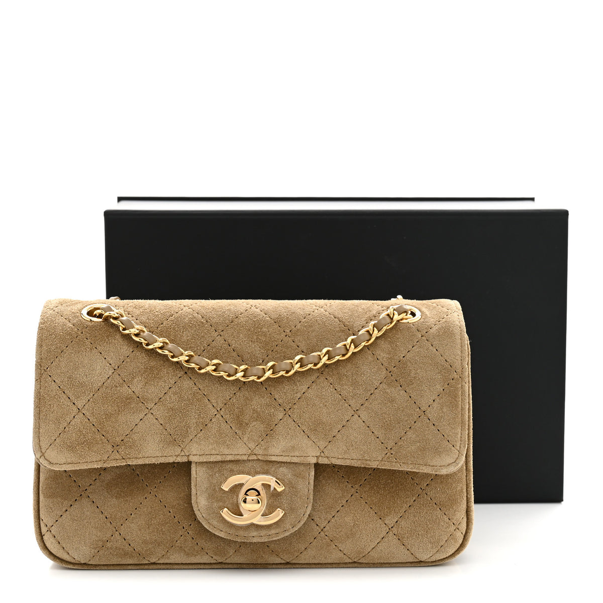 Suede Calfskin Mini Souplissimo Flap Dark Beige