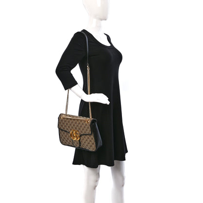 Gucci Monogram Azalea Calfskin Matelasse Diagonal Medium GG Marmont Shoulder Bag Beige Ebony Black 2 of 9