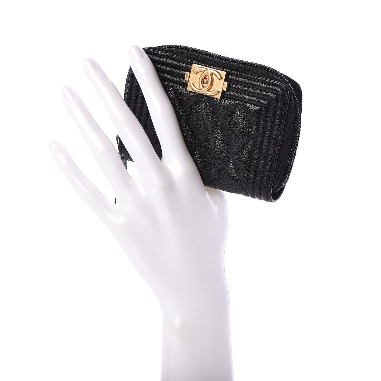 Caviar Quilted Boy Zip Around Coin Purse Wallet Black