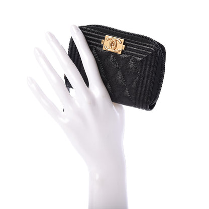 Chanel Caviar Quilted Boy Zip Around Coin Purse Wallet Black 2 of 8