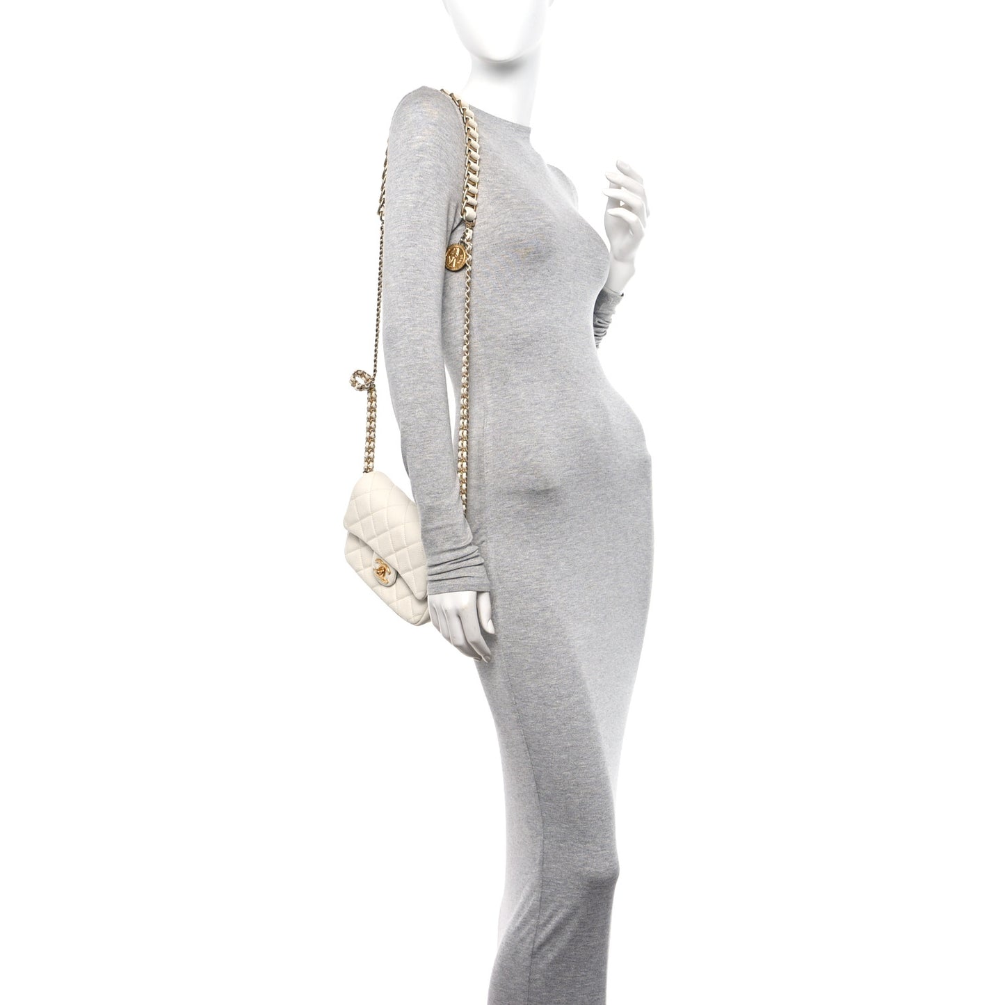 Caviar Quilted Mini Chain Soul Flap White
