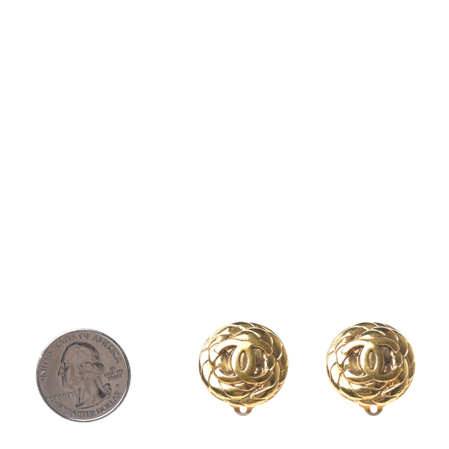 CC Button Clip On Earrings Gold