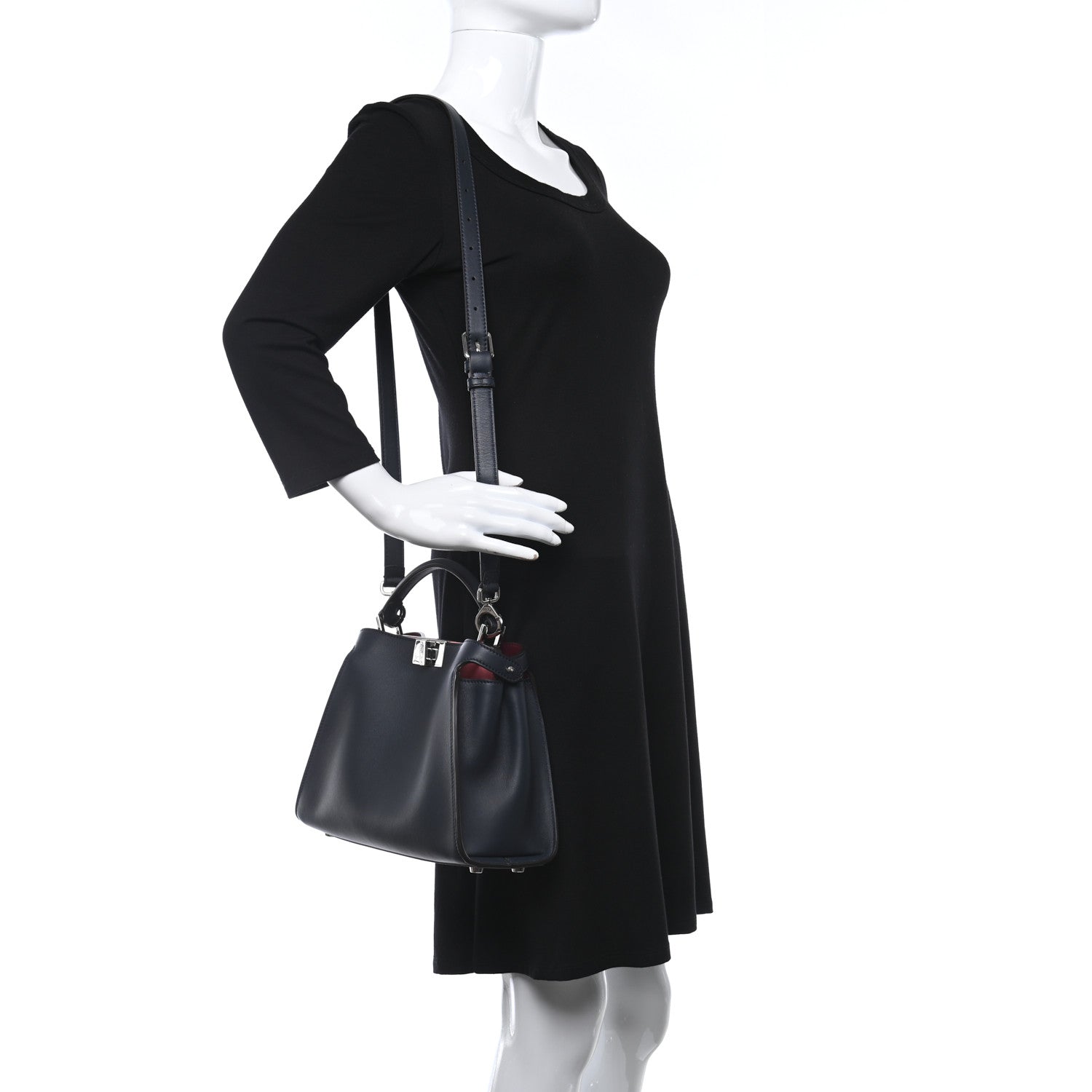 Fendi Vitello Medium Peekaboo Iconic Essentially Satchel Blue Notte Flamingo Black Cherry 2 of 12