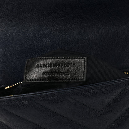 Saint Laurent Sheepskin Matelasse Chevron Monogram College Chain Wallet Deep Marine 6 of 15