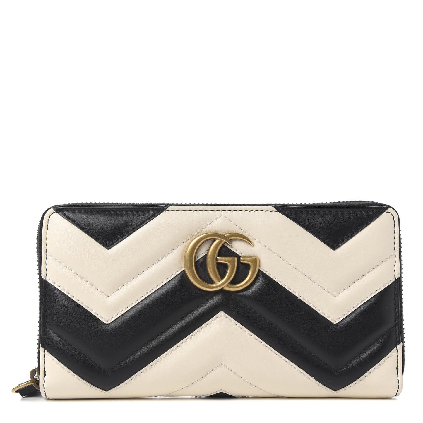 Calfskin Matelasse GG Marmont Zip Around Wallet Black White