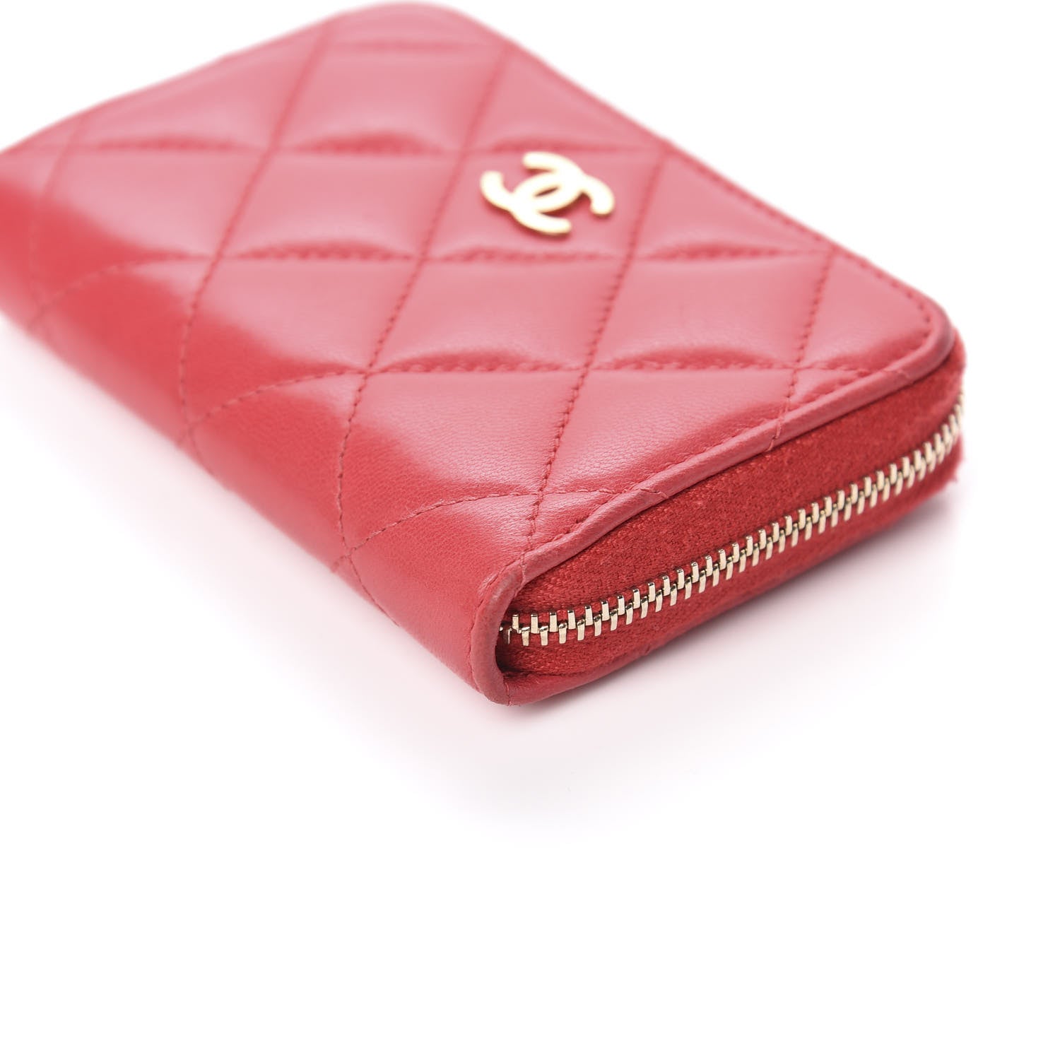 Chanel Lambskin Quilted Zip Around Coin Purse Wallet Dark Pink 9 of 10