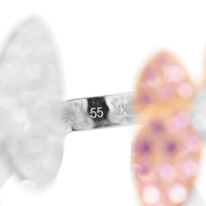 Van Cleef & Arpels 18K White Rose Gold Diamond Pink Sapphire Two Butterfly Between The Finger Ring 55 7.25 9 of 10