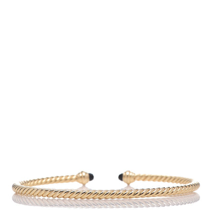 David Yurman 18K Yellow Gold Diamond Black Onyx 3mm Cablespira Bracelet 3 of 6